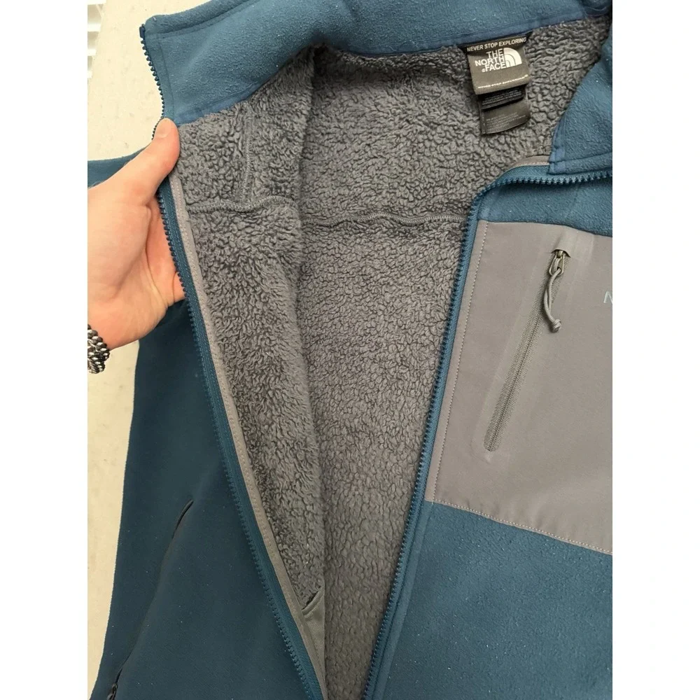 The North Face Men's M Full Zip Sherpa Fleece Lined Soft Shell Jacket Blue‎ Gray